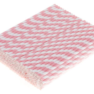 Słomki papierowe różowe w paski długie do piwa/drinków 8x210 mm 250 szt