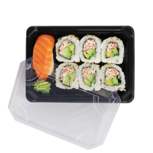 Pojemniki czarne sushi z przykrywką 230x155 mm 50 szt K302PETC DO RECYKLINGU