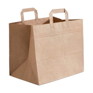 Torba papierowa brązowa catering dietetyczny płaski uchwyt 32x22x25 cm  KARTON 250 SZT