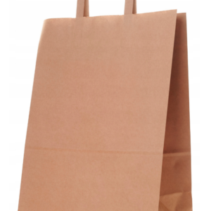 Torba papierowa DUŻA ZAKUPOWA brązowa catering dietetyczny płaski uchwyt 32x16x45 cm  KARTON 200 szt