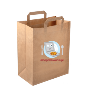 Torba papierowa z logo płaski uchwyt Z NADRUKIEM 1-STRONNYM 32x17x42 cm 100 szt ZAKUPOWA
